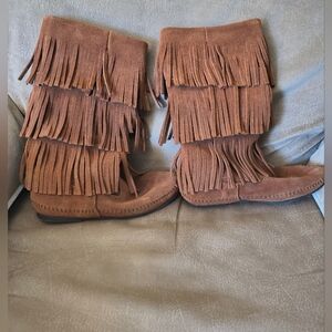 Minnetonka Triple Fringe Moccasins - Brown